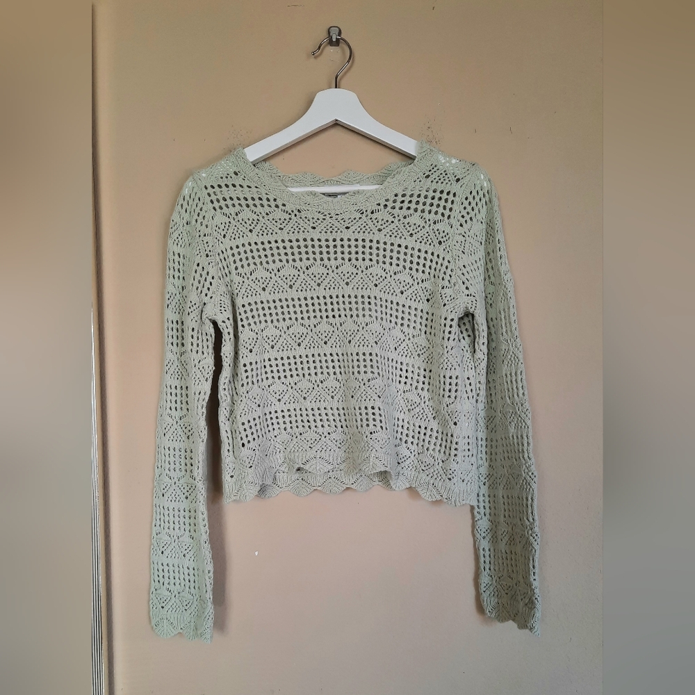 Freshman Pistachio Mint Sage Green Crochet Top Cardigan Boho Bohemian
